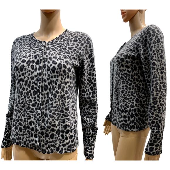 Y2K Vintage Black & Gray Leopard Print Cashmere Cardigan Sweater | S/M - Picture 5 of 8